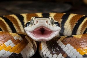 A close up of a snake with its mouth open photo