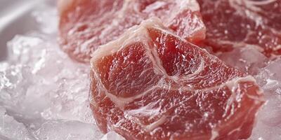 Meat is sitting on ice in a white plate photo