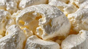 Closeup view of cottage cheese with its creamy texture and soft peaks photo