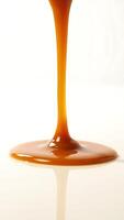 Closeup view of thick syrup cascading and pooling on a smooth surface photo