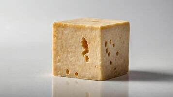Extreme closeup of a smooth tofu cube showcasing its texture and structure photo