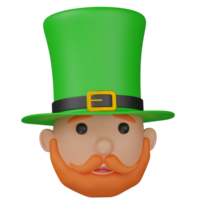 3d render Leprechaun Head With Hat illustration png