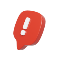 Perspective 3d rendering of red chat bubble with exclamation mark icon illustration png