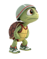 3d style, Cute little turtle in a runner's outfit, with a determined gaze isolated on a transparent background png