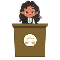 Cute Kid talk in judge costume on podium png