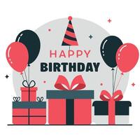 Concept Illustration of a Joyous Birthday Celebration with Balloons and Cake vector
