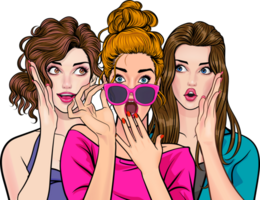 Retro lady whispering secrets with a mischievous smile. png