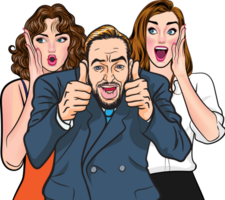 Senior executives give two thumbs up, looking very happy when they receive a report of sales exceeding the target. png