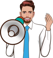 Retro man making a strong public statement through a loudspeaker. png