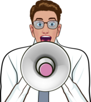 Pop art man screaming WOW with exaggerated expressions. png