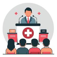 Immersive Medical Conference Presentation with Digital Technology and Participants vector