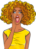 Comic girl with wide open mouth, shouting an important message. png