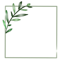 Green square frame with a simplistic branch and leaves png
