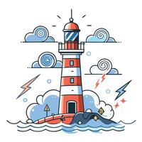 Stormy Seas Crashing Against a Resilient Lighthouse vector
