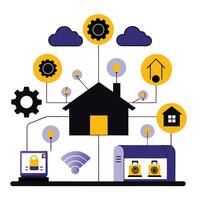 Interconnected Devices in an IoT Ecosystem, Visualized through Illustration vector