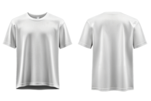 plain white t shirt displayed from front and back, showcasing its simple design and comfortable fit. Ideal for casual wear or customization. , isolated transparent png