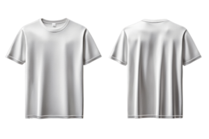 plain white t shirt displayed from front and back, showcasing its simple design and smooth fabric texture. Ideal for casual wear or graphic printing. , isolated transparent png