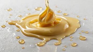 Extreme closeup of a butter pat melting on a surface with drizzling texture photo