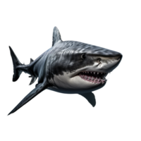 Majestic Predator A Striking 3D Rendering of a Great White Shark Showcasing its Fearsome Presence and Intricate Details Against a Transparent Background. png