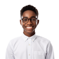 Bright Smile and Clear Vision A Joyful Portrait Captured in Timeless Simplicity png