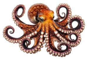 Vibrant Orange Octopus Displaying Tentacles on Transparent Background png
