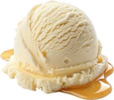 Vanilla Ice Cream Scoop with Drizzle and Swirl Garnish png