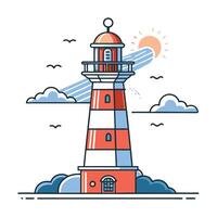 Lighthouse Illustration Depicting a Guiding Beacon on a Rocky Shoreline vector