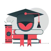 Symbolic Illustration of Graduation with Cap and Diploma on Books vector
