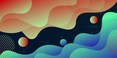 Abstract colorful 3D orange and blue gradient wave banner background. Creative fluid shape pattern on dark horizontal background. Eps10 vector
