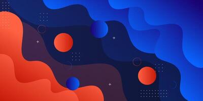 Orange and blue geometric business banner design. Creative banner design with wave and circle shape as template. Simple design on dark horizontal banner. eps10 vector