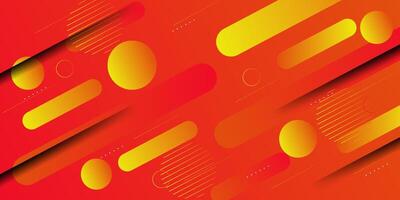 Abstract bright red dynamic gradient background with 3d look and simple circle pattern. Yellow rounded rectangle element. Cool and luxury design. Eps10 vector