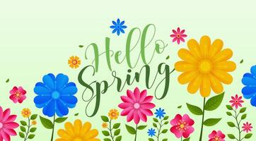 Hello Spring card background. observed every year in March. Holiday concept. Use to any Template, card, poster, placard, template vector