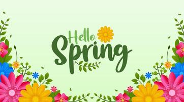 Hello Spring card background or poster for spring holidays with floral and leaf elements vector