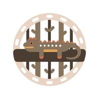 Stylized Iguana Illustration on Branch in Circle vector