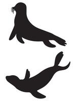 funny Seal Animal Silhouette in Various Styles vector