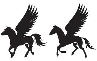 Cute Magic Unicorn Pegasus Silhouette Isolated on White Background vector