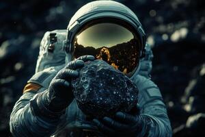 A astronaut holding an asteroid . photo