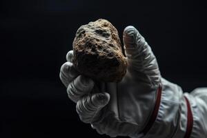 A hand astronaut holding an asteroid . . photo