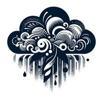 A black and white illustration of a cloud with swirls vector