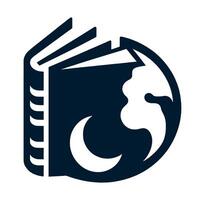 A book with a moon on it and a globe with a background. vector