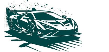 A racing car is shown in a black and white drawing with a background. vector