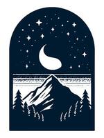 A mountain with trees and a moon in the sky on white. vector