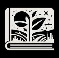An open book with a tree and a city. vector