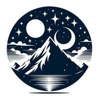 A mountain with stars and moon. vector