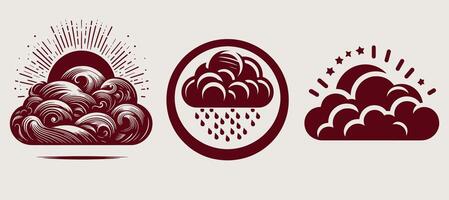 Three different types of clouds and rain on a gray. vector