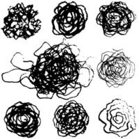 Grunge scribbles circles, hand drawn set. Chaotic round sketch, design elements vector