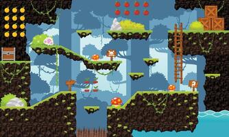 Rainforest Jungle Nature Platformer Game Tileset vector