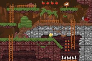 Jungle Dusk Platformer Game Tileset vector