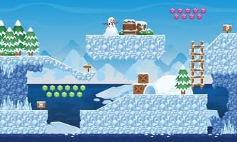 Ice Snow Platformer Game Tileset vector