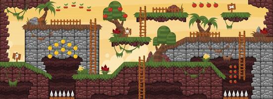 Jungle at Dawn Nature Platformer Game Tileset vector